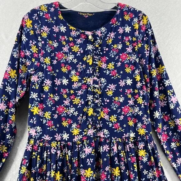 Sergent Major Dress Sz 146cm 11Y A-Line Floral Button Front Ruffled Pleated Blue - Picture 2 of 13